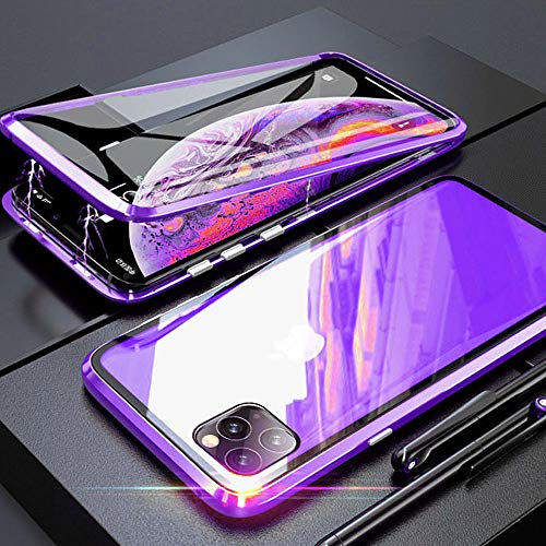 Kompatibel Hülle iPhone 11 Pro Magnetische Adsorption Technologie Handyhülle Metallrahmen Transparent Gehärtetes Glas Schutzhülle Cover Case - Lila von Colala