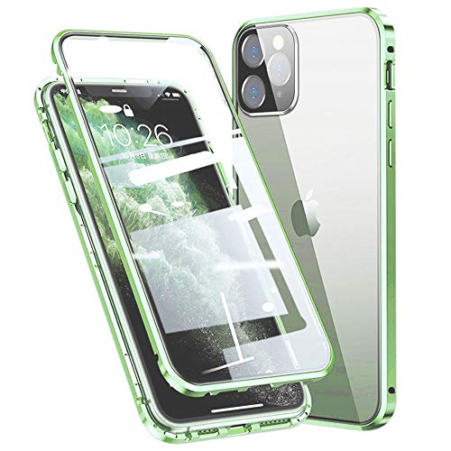 Kompatibel Hülle iPhone 12 Magnetische Adsorption Technologie Handyhülle Metallrahmen Transparent Gehärtetes Glas Schutzhülle Cover Case - Grün von Colala