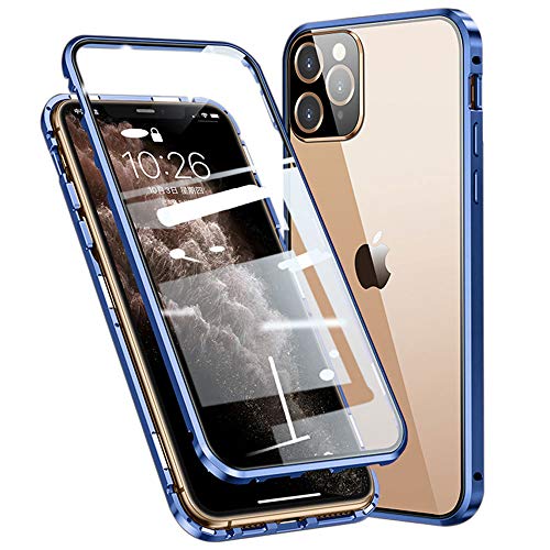 Kompatibel Hülle iPhone 12 Mini Magnetische Adsorption Technologie Handyhülle Metallrahmen Transparent Gehärtetes Glas Schutzhülle Cover Case - Blau von Colala