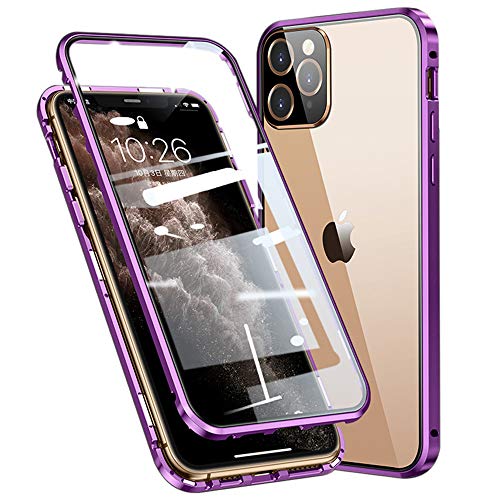 Kompatibel Hülle iPhone 12 Mini Magnetische Adsorption Technologie Handyhülle Metallrahmen Transparent Gehärtetes Glas Schutzhülle Cover Case - Lila von Colala