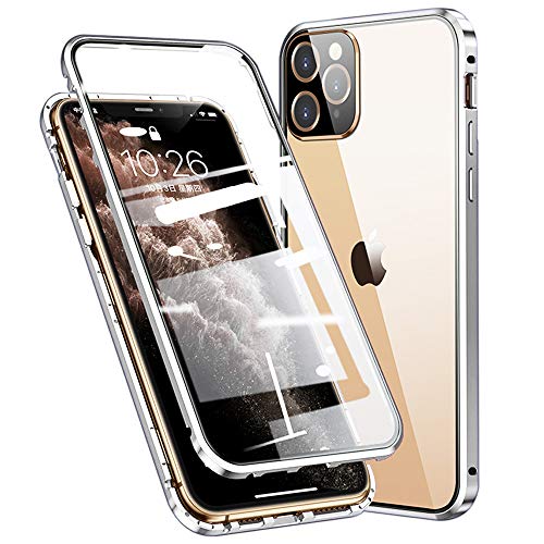 Kompatibel Hülle iPhone 12 Mini Magnetische Adsorption Technologie Handyhülle Metallrahmen Transparent Gehärtetes Glas Schutzhülle Cover Case - Silber von Colala