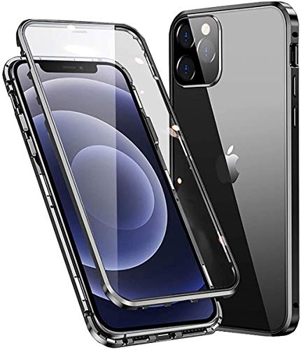 Kompatibel Hülle iPhone 12 Pro Max Magnetische Adsorption Technologie Handyhülle Metallrahmen Transparent Gehärtetes Glas Schutzhülle Cover Case - Schwarz von Colala
