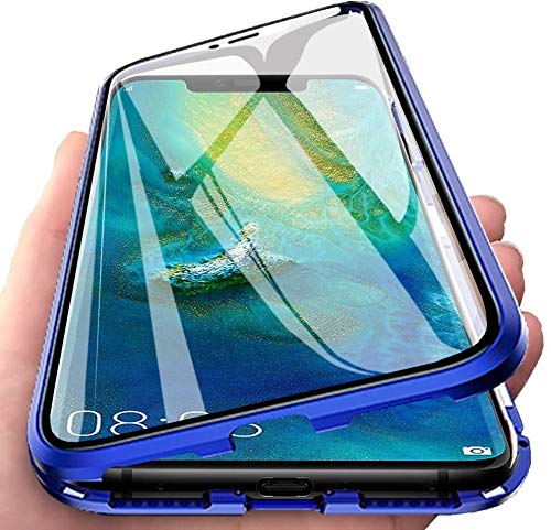 Kompatibel Samsung Galaxy A40 Magnetische Hülle, Stark Magnetische Adsorption Technologie Metallrahmen, Transparent Gehärtetes Glas Rückseite Handyhülle für Samsung Galaxy A40 - Blue von Colala