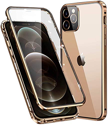 SmaCase Kompatibel Hülle iPhone 13 Mini Magnetische Adsorption Handyhülle 360 Grad Stoßfest Vorne und Hinten Gehärtetem Glas Schutzhülle - Gold von Colala