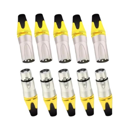 Colcolo 10pcs XLR -Kabelanschluss Audio -Socket Männlich und Frauen, Leichtmetall -Mikrofon -Kabelstecker, Microfon Line Plug für Unterhaltung DJ Party, Gelb von Colcolo