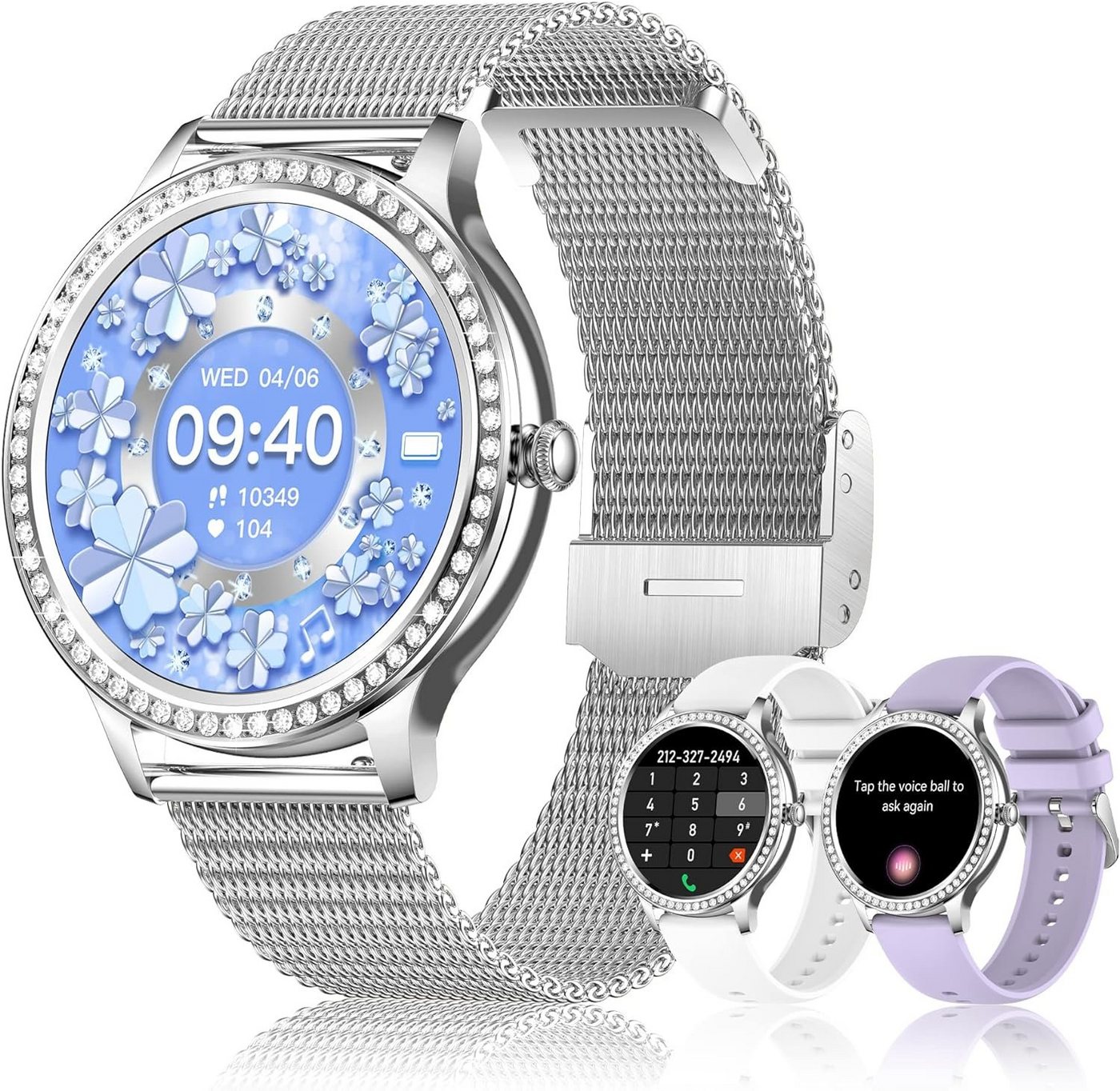Colesma Smartwatch (1,32 Zoll, Android iOS), it Telefonfunktion Fitness Tracker Schlafen Monitor Diamant Damenuhr von Colesma