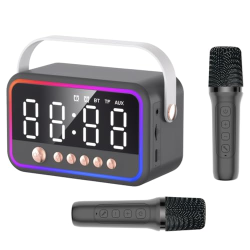 Karaoke Maschine mit 2 Karaoke Mikrofonen, Bluetooth Lautsprecher mit RGB Licht und Doppelter Wecker, Multifunktion Musikbox Tragbarer Bluetooth Box, 360° Stereo Sound Bluetooths MusikLautsprecher Karaoke Maschine mit 2 Karaoke Mikrofonen, Bluetooth Lautsprecher mit RGB Licht und Doppelter Wecker, Multifunktion Musikbox Tragbarer Bluetooth Box, 360° Stereo Sound Bluetooths MusikLautsprecher von Colexy
