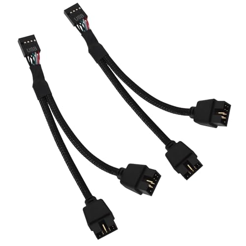 USB 2.0 9 Pin Splitter Mainboard, USB 2.0 9 Polige Buchse auf Doppel Verlängerungskabel, 2 Stück Schwarz Nylon geflochten USB Splitter 1 zu 2, USB Pin Splitter für Computer PC Mainboard von Colexy