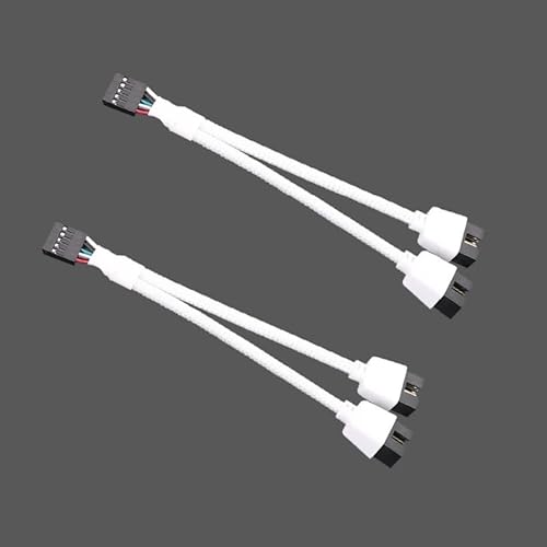 USB 2.0 9 Pin Splitter Mainboard, USB 2.0 9 Polige Buchse auf Doppel Verlängerungskabel, 2 Stück Weiß Nylon geflochten USB Splitter 1 zu 2, USB Pin Splitter für Computer PC Mainboard von Colexy