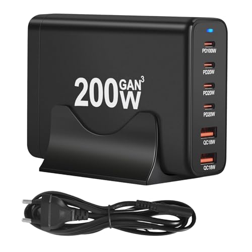 USB C Ladegerät 200W : 6-Ports USB Schnellladegerät Mehrfach mit 4 USB-C und 2 USB-A, USB C Ladegerät Mehrfach Dual-PD PPS Charger USB C für MacBook Pro/Air, iPad Pro/Air, Sumsung, Laptop (Schwarz) USB C Ladegerät 200W : 6-Ports USB Schnellladegerät Mehrfach mit 4 USB-C und 2 USB-A, USB C Ladegerät Mehrfach Dual-PD PPS Charger USB C für MacBook Pro/Air, iPad Pro/Air, Sumsung, Laptop (Schwarz) von Colexy