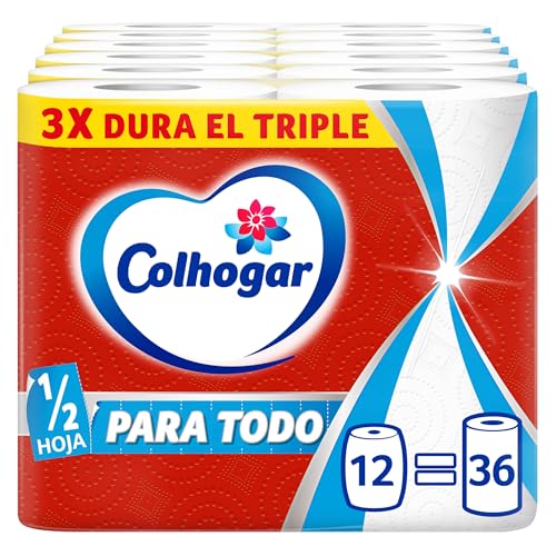 Colhogar Paratodo Maxirolls 6 x 2, Mehrzweck-Küchenpapier, Papierrollen, dreifache Lebensdauer und saugfähig, 12 Rollen Colhogar Paratodo Maxirolls 6 x 2, Mehrzweck-Küchenpapier, Papierrollen, dreifache Lebensdauer und saugfähig, 12 Rollen von Colhogar