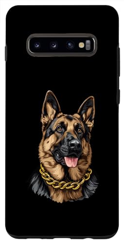 Hülle für Galaxy S10+ Stilvoller Deutscher Schäferhund mit goldenem Kettenhalsband von Collar Animals