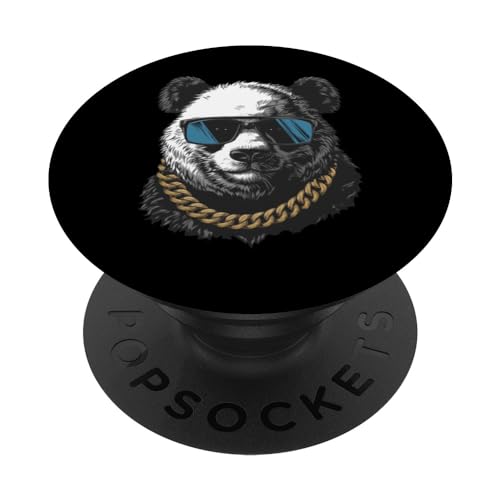 Stylischer Panda mit goldener Kette und Sonnenbrille PopSockets mit austauschbarem PopGrip von Collar Animals