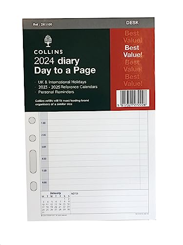 Collins 2024 Tagesplaner Organizer Terminplaner Organizer Nachfüllblock - Schreibtisch - Tag eine Seite mit Terminen - 2024 Tagesplaner Nachfüllung von Collins