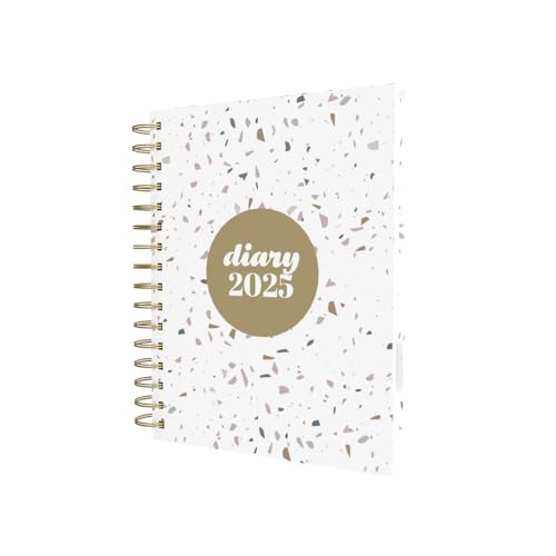 Collins Scandi Terminplaner 2025 – A5 Wochenansicht – White Terrazzo – (E-PW53.WHTZ-25) – Wochenplaner mit festem Einband und Spiralbindung und Recyclingpapier von Collins