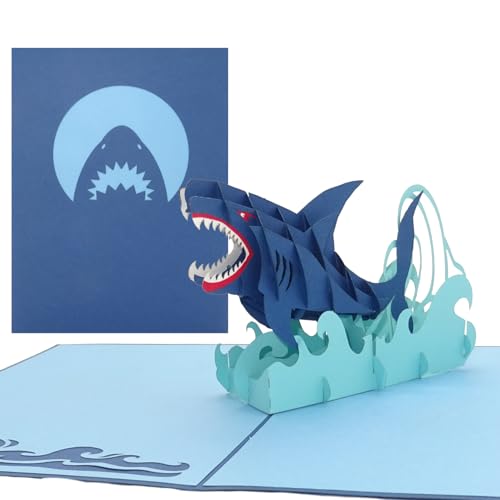 3D Geburtstagskarte „Hai – Shark Attack“ - große Pop Up Karte mit Umschlag als Grußkarte, Einladung, Haifisch Deko, Geschenkidee & lustige Einladungskarte zum Angeln & für Angler von Cologne Cards