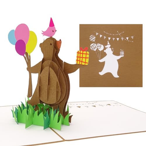 3D Geburtstagskarte „Happy Bear“ - lustige Pop Up Karte mit Umschlag als Grußkarte & Einladungskarte zum Geburtstag, Gutschein, Geschenkgutschein und Einladung für Jungen & Mädchen von Cologne Cards