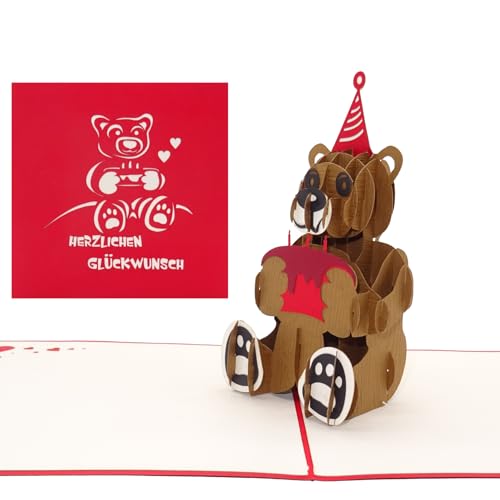 3D Geburtstagskarte „Teddybär mit Torte“ - Teddy Bär Pop Up Karte als Geschenkidee – Glückwunschkarte, Geschenk, Geschenkverpackung & Gutschein zum Geburtstag von Cologne Cards