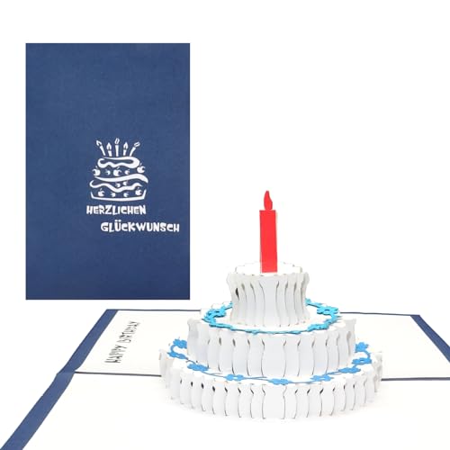 3D Geburtstagskarte Geburtstagstorte – Pop Up Glückwunschkarte zum Geburtstag & Namenstag – kleine Überraschung aus Papier als Gutschein, Geschenk, Geschenkgutschein & Geschenkverpackung von Cologne Cards