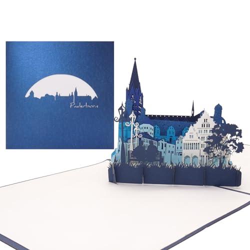 3D Karte „Paderborn – Panorama mit Paderborner Dom“, Pop-Up Grußkarte als Souvenir, Reisegutschein, Geschenkgutschein, Karte mit Umschlag, Einladung von Cologne Cards