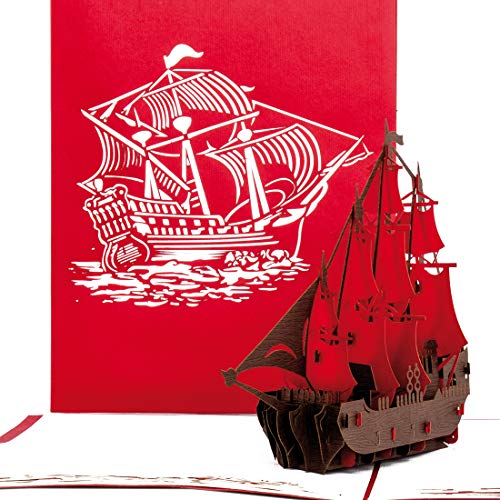 3D Karte „Segelschiff - 4-Master Pop-Up Geburtstagskarte & Glückwunschkarte - Bootskarte als Geschenk, Einladungskarte, Geschenkverpackung mit filigranem 3D Schiff Modell aus Papier von Cologne Cards