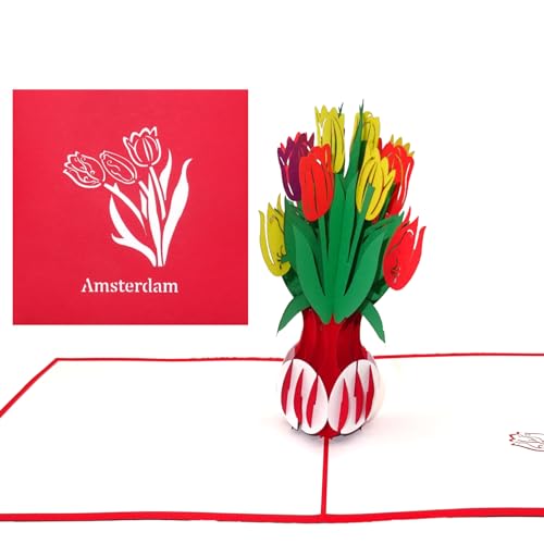 3D Karte Bunte Tulpen aus Amsterdam – Pop Up Karte Amsterdam als Holland Souvenir, Geburtstagskarte, Geschenkgutschein, Deko & Reisegutschein von Cologne Cards