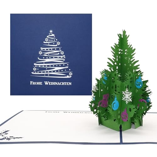 3D Karte "Tannenbaum - Frohe Weihnachten" blaue Pop-Up Karte zu Weihnachten oder Advent als Geschenkkarte, Dekoration oder Einladung von Cologne Cards