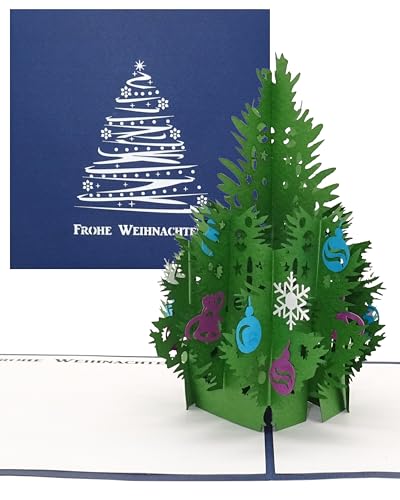 3D Karte "Tannenbaum - Frohe Weihnachten" blaue Pop-Up Karte zu Weihnachten oder Advent als Geschenkkarte, Dekoration oder Einladung von Cologne Cards