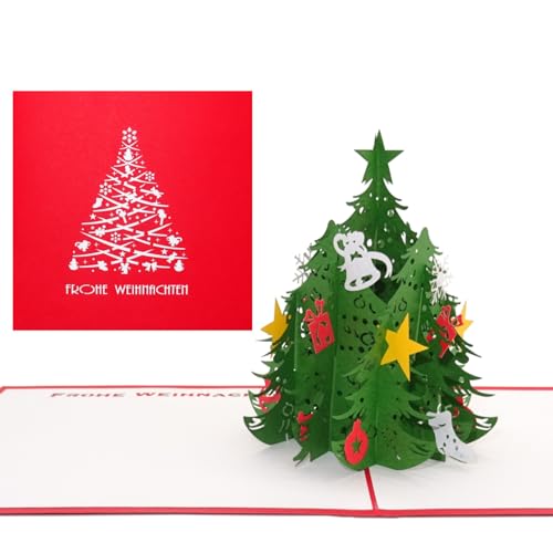 3D Karte "Tannenbaum - Frohe Weihnachten" in rot als Weihnachtskarte oder Geschenkkarte zu Weihnachten oder Advent von Cologne Cards