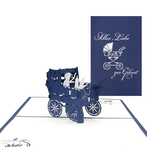 3D Karte zur Geburt Junge - Kinderwagen“ - Pop-Up Karten zur Geburt - Glückwunschkarte zum 1. Geburtstag als Gutschein, kleines Geschenk, Geschenkgutschein & Geschenkverpackung von Cologne Cards