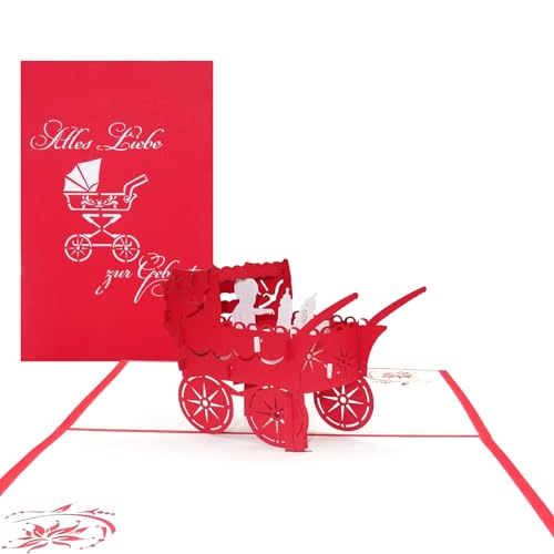 3D Karte zur Geburt Mädchen - Kinderwagen“ - Pop-Up Karten zur Geburt - Glückwunschkarte zum 1. Geburtstag als Gutschein, kleines Geschenk, Geschenkgutschein & Geschenkverpackung von Cologne Cards