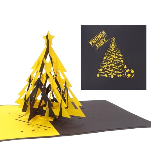 3D Pop Up Karte „Fußball - Weihnachten in Schwarz & Gelb“ Weihnachtskarte mit Tannenbaum für Fußball Fans in Dortmund, Aachen … von Cologne Cards