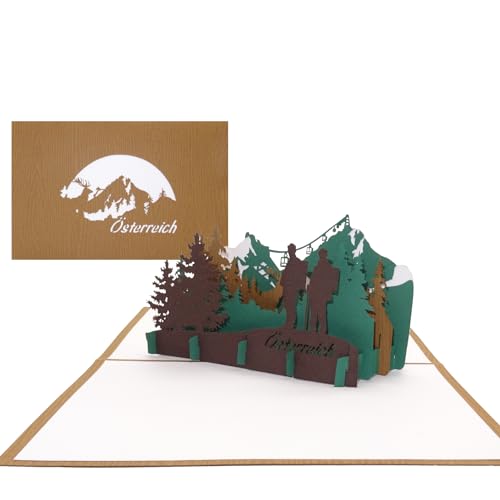 3D Pop Up Karte „Panorama Österreich – Berglandschaft mit Großglockner“ - Edle Grußkarte & Souvenir – Spezialpapier mit Holzmaserung – Reisegutschein, Souvenir & Einladungskarte von Cologne Cards