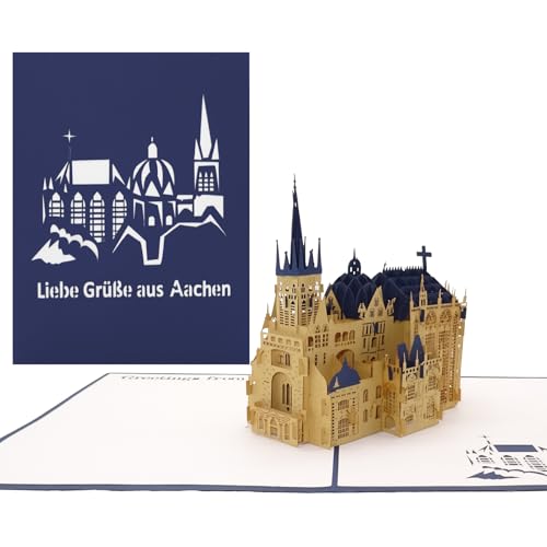 3D Pop Up Karte Aachener Dom Liebe Grüße aus Aachen Geburtstagskarte & Souvenir mit 3D Papier Modell des Aachener Doms - Glückwunschkarte, Gutschein, Geldgeschenk von Cologne Cards