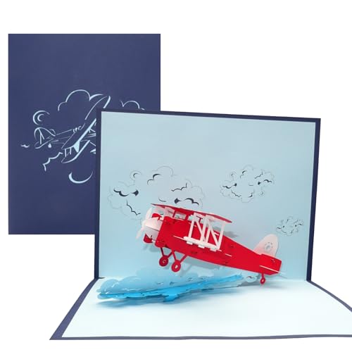 3D Pop Up Karte Flugzeug - Geburtstagskarte, Geschenk & Einladung zum Geburtstag - Flugzeugkarte mit 3D Modell Propeller-Flugzeug als Gutschein, Geschenkidee & Geschenkverpackung zur Flugreise von Cologne Cards