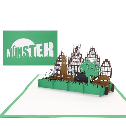 3D Pop Up Karte Münster - Grußkarte Münster - Münsterland, Fahrradkarte, Reisegutschein, Städtetrip & Fahrradtour Münster, handgefertigte Geschenkkarte von Cologne Cards