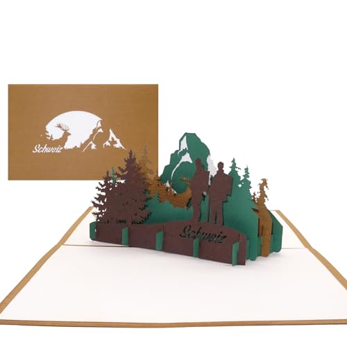 3D Pop Up Karte Schweiz (Holz) - „Schweizer Alpen – Matterhorn“ - Grußkarte als Souvenir, Reisegutschein und Einladung zum Wandern, Klettern & Bergsteigen von Cologne Cards