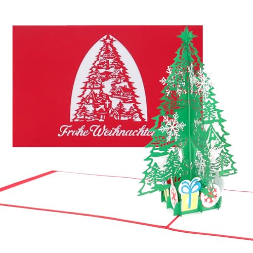 3D Pop Up Karte Weihnachten „Tannenbaum & Geschenke“ - Edle & filigrane Weihnachtskarte mit Umschlag von Cologne Cards