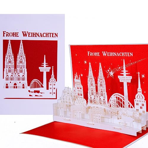 3D Weihnachtskarte „Köln – Kölner Skyline Pop-Up Weihnachtskarten mit Köln Panorama & Kölner Dom – 3D Miniatur Modell aus Papier als Grußkarte, Geschenk, Gutschein und Einladungskarte zu Weihnachten von Cologne Cards