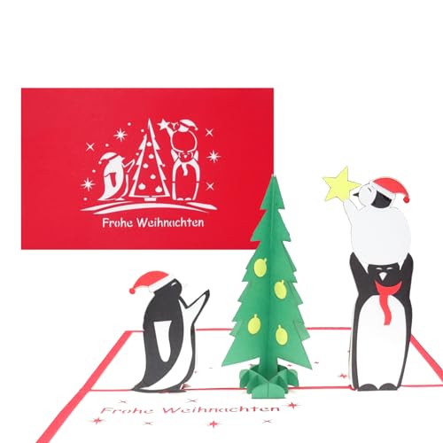 3D Weihnachtskarte „Pinguine & Tannenbaum“ - lustige Pop-Up Karte zu Weihnachten als Weihnachtskarte, Geschenkverpackung & Geschenkgutschein von Cologne Cards