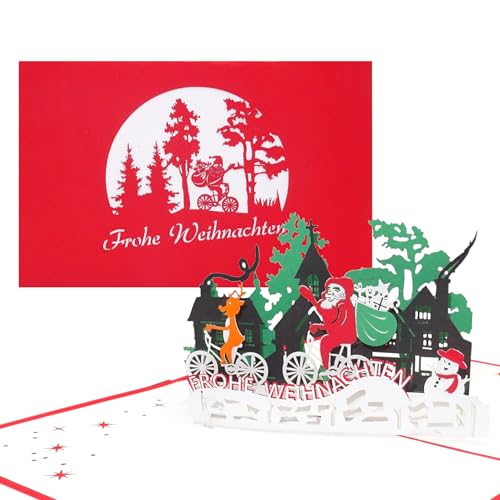 3D Weihnachtskarte Weihnachtsmann & Rentier - lustige Pop Up Karte zu Weihnachten als Weihnachtskarten mit Umschlag, Geschenkverpackung & Gutschein von Cologne Cards