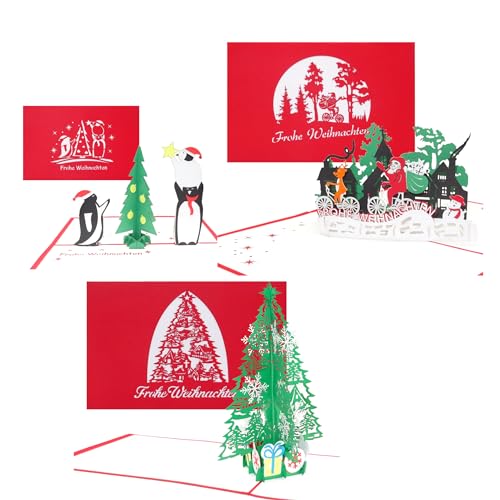 3er Set Weihnachtskarten | 3 x hochwertige Pop Up Karten mit Umschlag zu Weihnachten - 3D Grußkarten zum Weihnachtsfest von Cologne Cards