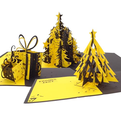 Cologne Cards - 3er Set Pop-Up Weihnachtskarten Dortmund - Schwarz & Gelb - 3D Pop-Up Karten - Dortmunder Weihnachten in Schwarz-Gelb - 3 x Weihnachtskarten im Set für Fußball Fans von Cologne Cards