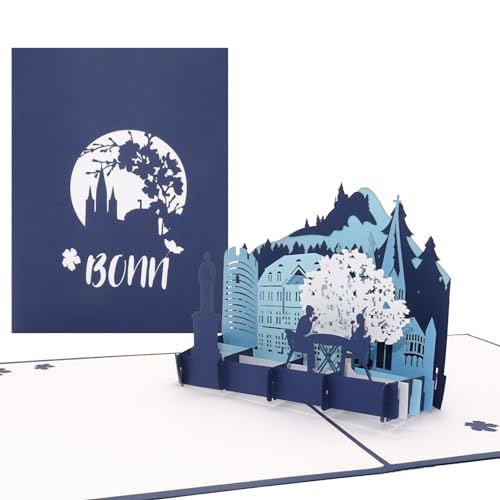 Cologne Cards 3D Karte „Bonn – City Panorama in Blau“ Grußkarte Bonner Münster, Glückwunschkarte, Geburtstagskarte, Reisegutschein, Souvenir von Cologne Cards