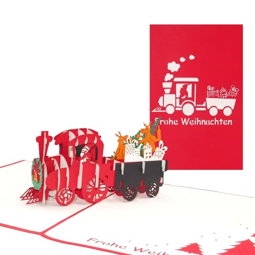 Cologne Cards 3D Weihnachtskarte - Pop-Up Karte Eisenbahn mit Nikolaus & lustigen Rentieren - einzigartige Weihnachtskarten mit Umschlag Pop-Up Karten von Cologne Cards