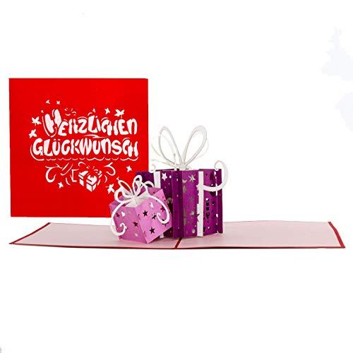 Geburtstagskarte Geschenke - Herzlichen Glückwunsch Violett & Pink - Pop Up Karte, 3D Karte, Pop Up Karten, Karte zum Geburtstag, Glückwunschkarte, Namenstag, Geburt von Cologne Cards