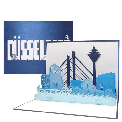 Grußkarte „Düsseldorf - Panorama“ - 3D Pop Up Karte Düsseldorf, Reisegutschein, Einladungskarte, Düsseldorf Souvenir, Städtetrip von Cologne Cards