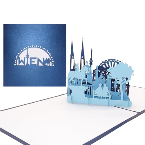 Grußkarte „Wien – Panorama mit Riesenrad“ - 3D Pop Up Karte mit Wiener Skyline – Städtekarte als Souvenir, Einladung & Reisegutschein zum City Trip nach Wien & Österreich Urlaub von Cologne Cards