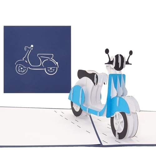 Grußkarte Motorroller - blau - 3D Pop Up Karte Motorroller, Geburtstagskarte, Grußkarte 3D, Geschenk zum Führerschein, Führerschein Geschenk, Italienkarte von Cologne Cards