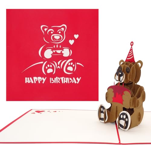 Pop-Up Card Happy Birthday - Teddy Bear Teddy 3D Birthday Greeting Card - Geburtstagskarte - Glückwunschkarte als Gutschein, Geschenk & Geschenkverpackung zum Geburtstag von Cologne Cards
